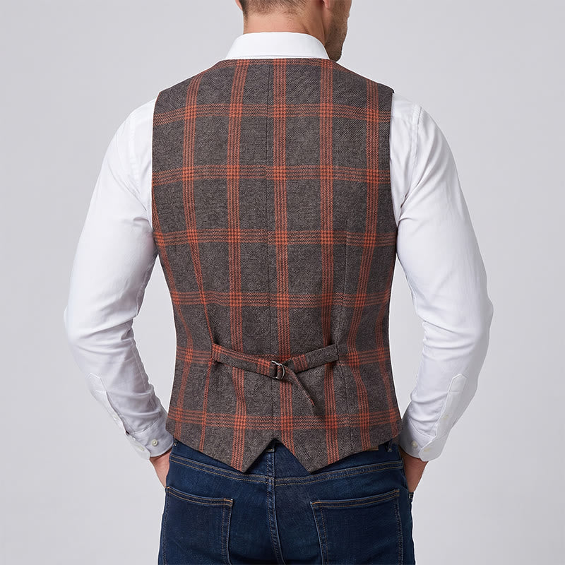 Elegant Plaid All-Season Suit Vest With Red Rose Pin - image 2