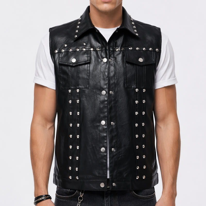 Punk Rock Biker Studded Faux Leather Sleeveless Vest - image 1