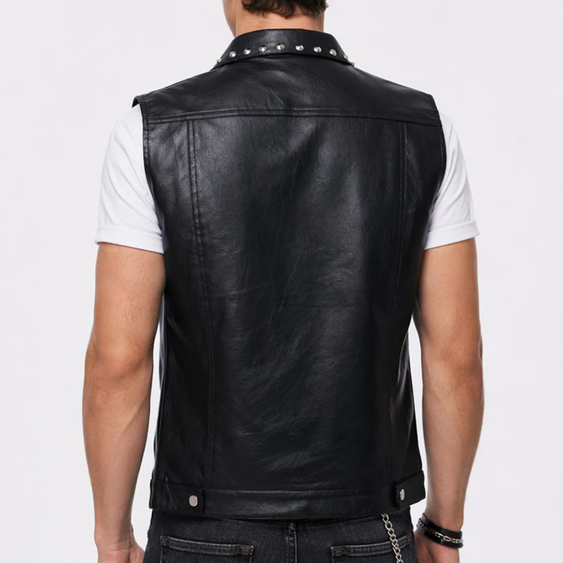 Punk Rock Biker Studded Faux Leather Sleeveless Vest - image 2