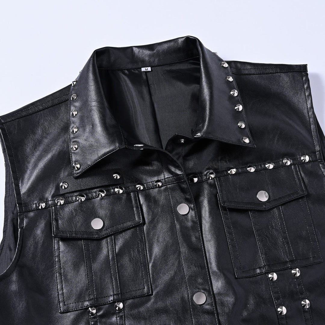 Punk Rock Biker Studded Faux Leather Sleeveless Vest - image 4