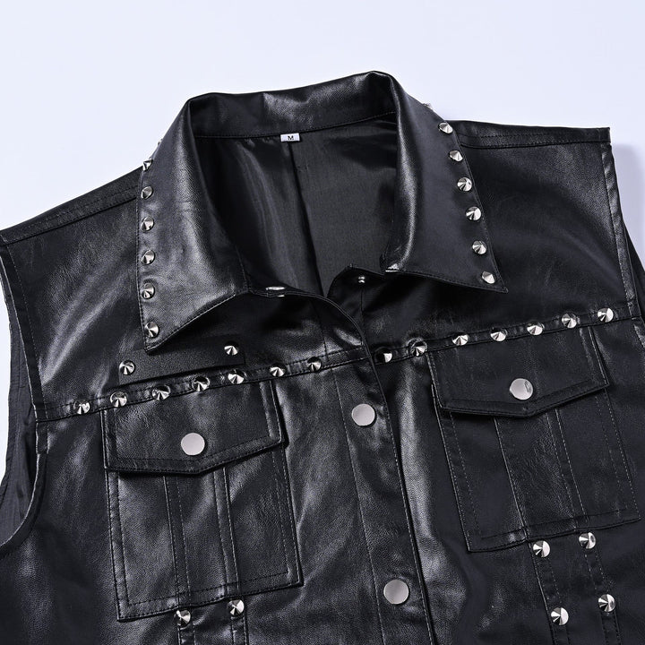 Punk Rock Biker Studded Faux Leather Sleeveless Vest - image 4