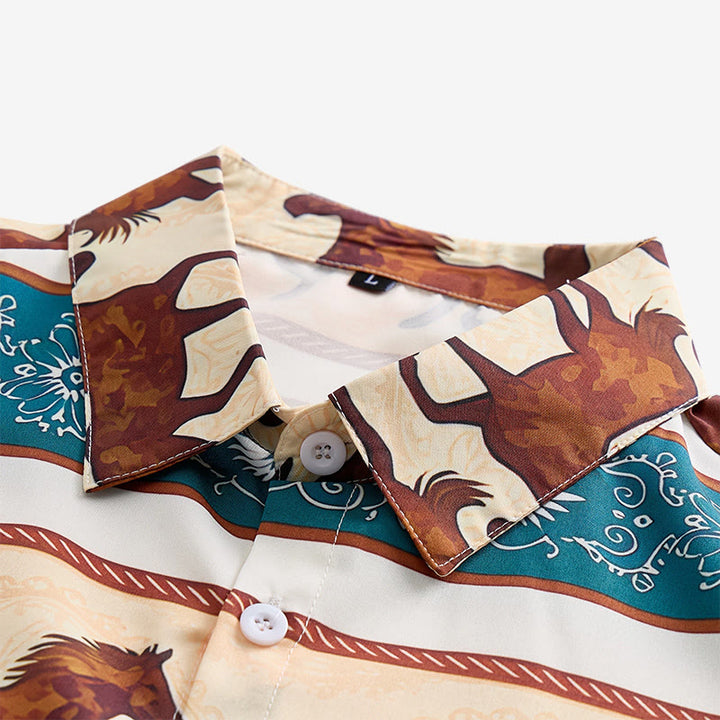 Men's Retro Western Horse & Ornate Border Print Shirt - image 4