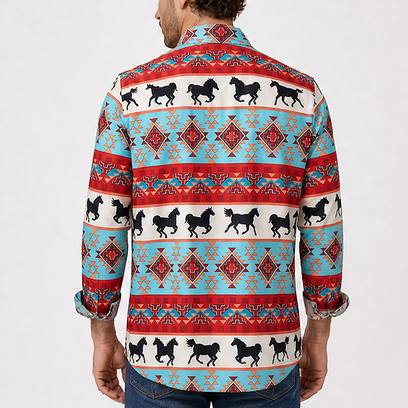 Men's Turquoise & Red Southwestern Tribal Horse Print Shirt - image 2