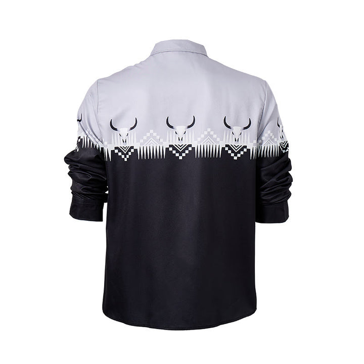 Men's Classic Black & Gray Bull Head Print Western Shirt - image 10