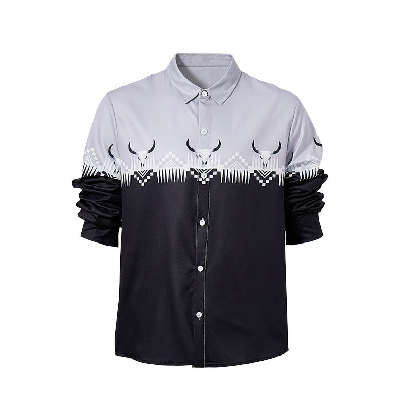Men's Classic Black & Gray Bull Head Print Western Shirt - image 9