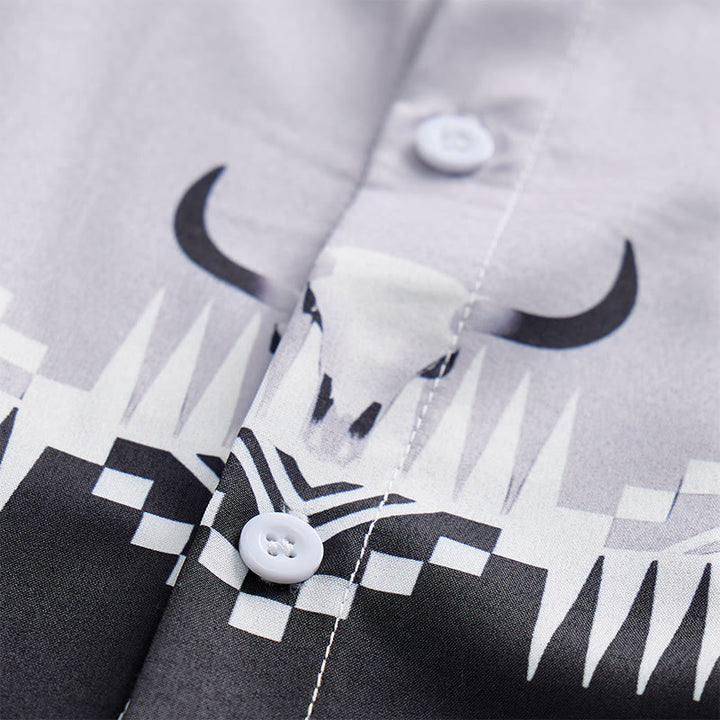 Men's Classic Black & Gray Bull Head Print Western Shirt - image 5