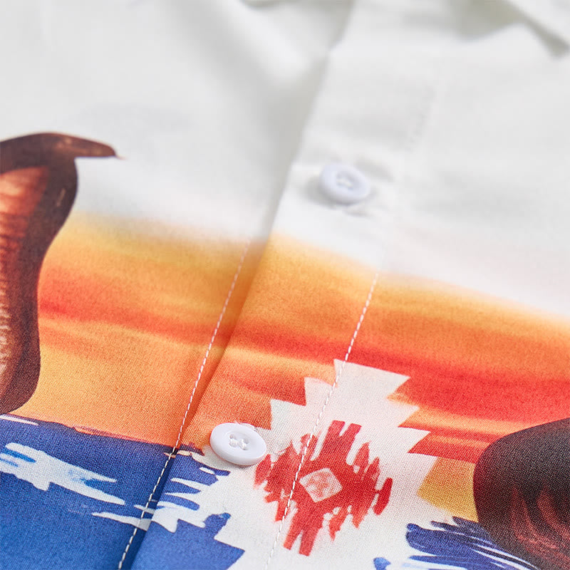 Men's Blue & White Sunset & Aztec Snake Print Shirt - image 5