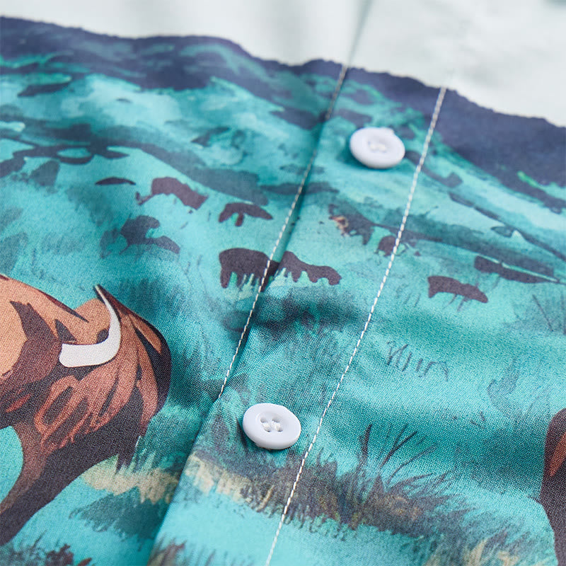 Men's Western Prairie Buffalo Scenic Print Shirt - image 5