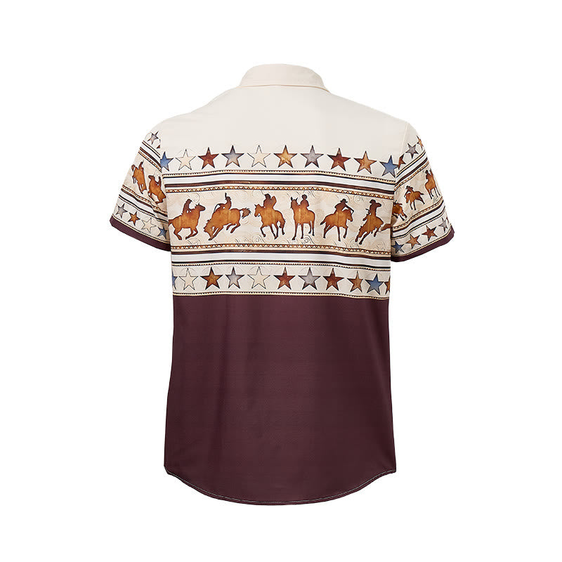 Men's Brown & Cream Cowboy Horse Silhouette Western Print Shirt - image 10