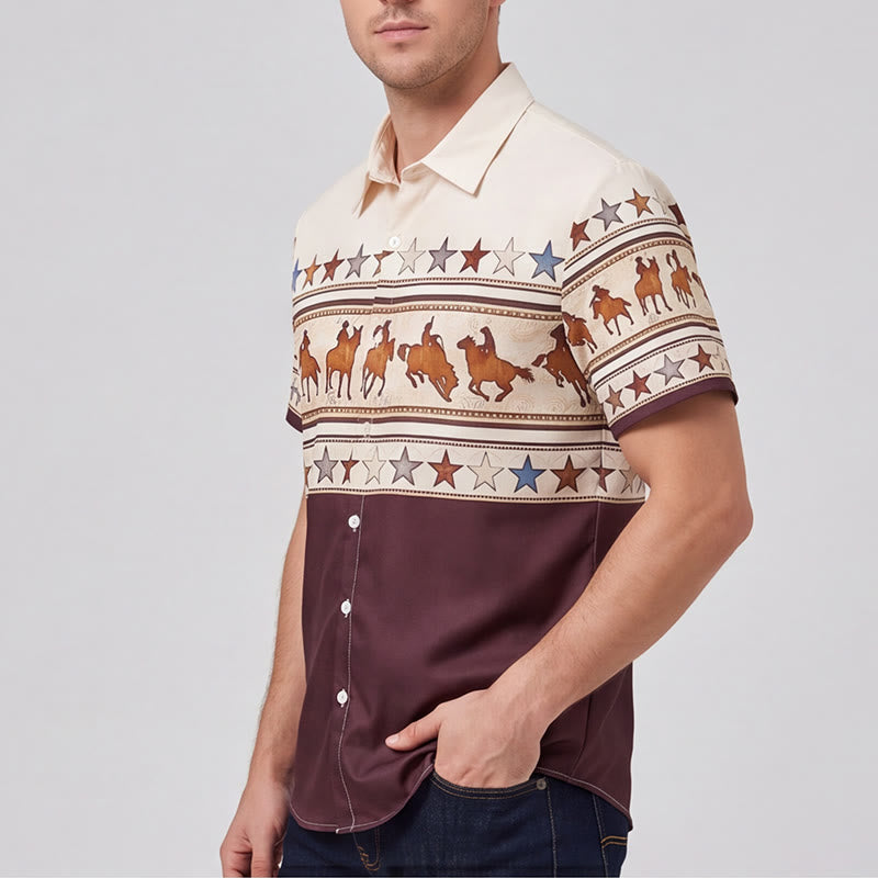 Men's Brown & Cream Cowboy Horse Silhouette Western Print Shirt - image 3