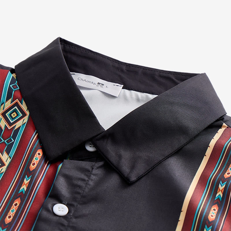 Men's Aztec Geometric Pattern Black Summer Shirt - image 4