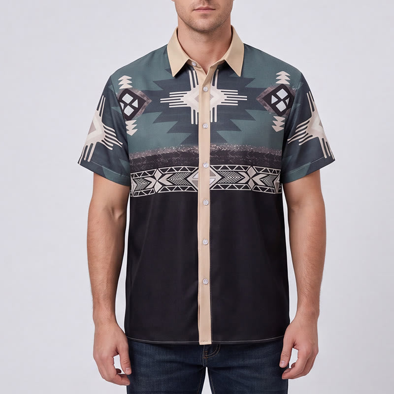 Men's Split Color Block Southwestern Aztec Geometric Print Shirt - image 1