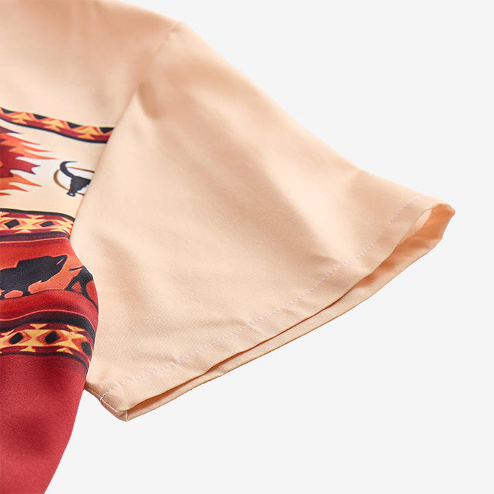 Men's Beige & Red Western Buffalo Aztec Print Shirt - image 8