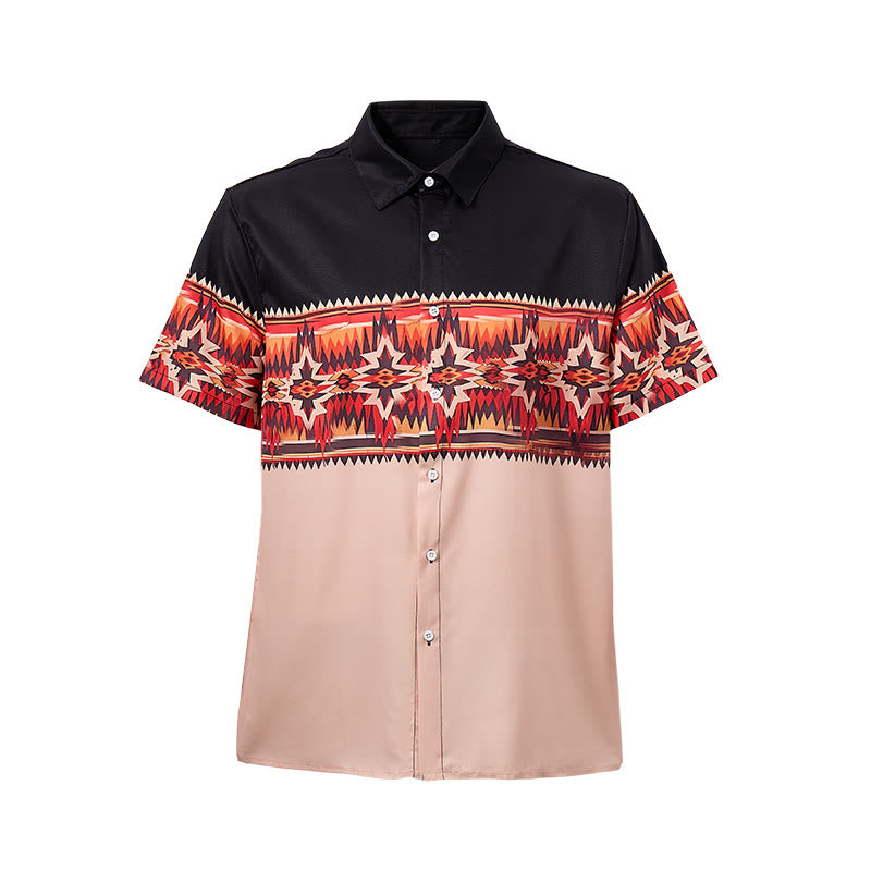 Men's Black & Beige Western Aztec Star Motif Split-Color Shirt - image 8