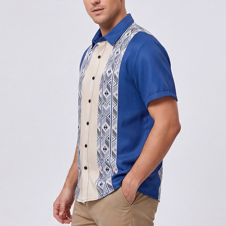 Men's Blue & Beige Ethnic-Inspired Vertical Aztec Print Shirt - image 3