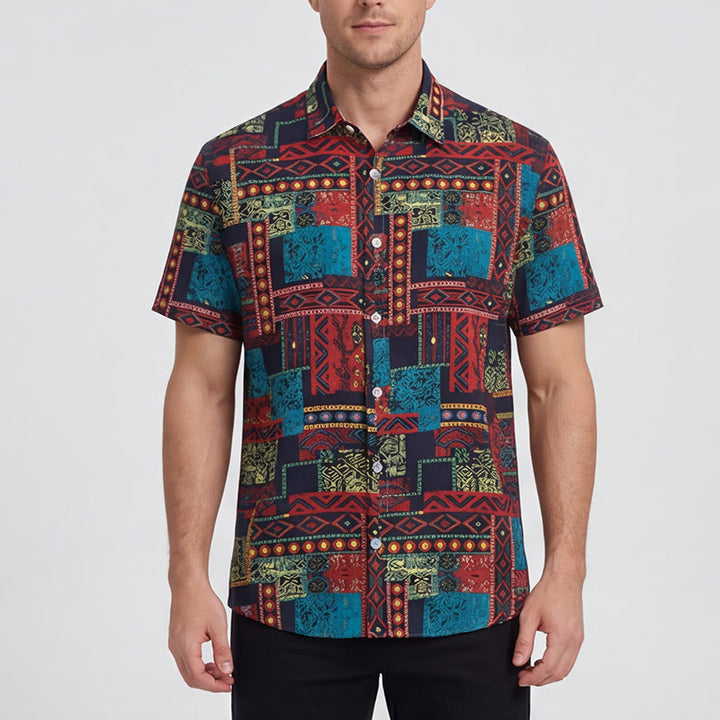 Ethnic Bohemian Multicolor Tribal Patchwork Shirt - image 1