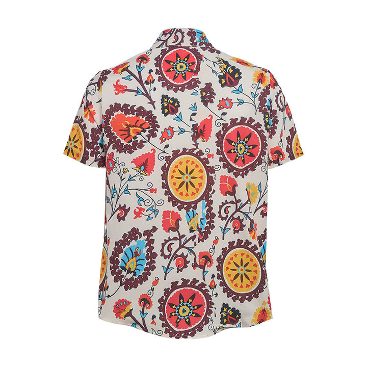 Retro Boho Red & Yellow Mandala Flower Pattern Shirt - image 10