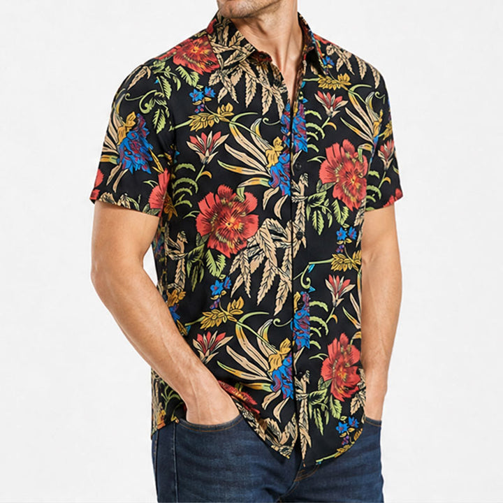 Tropical Retro Exotic Botanical Print Black Base Shirt - image 3
