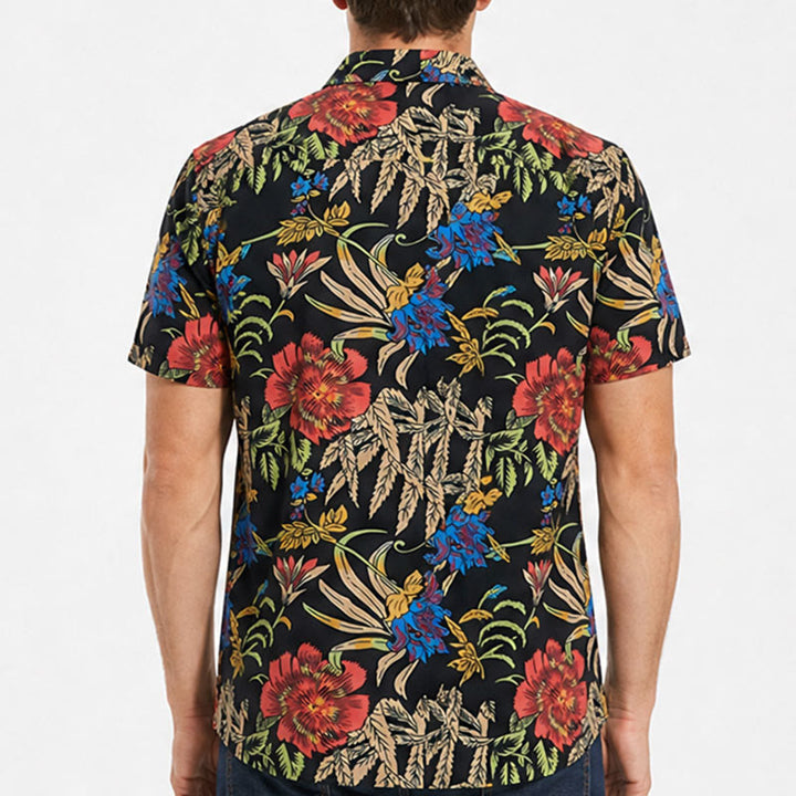 Tropical Retro Exotic Botanical Print Black Base Shirt - image 2