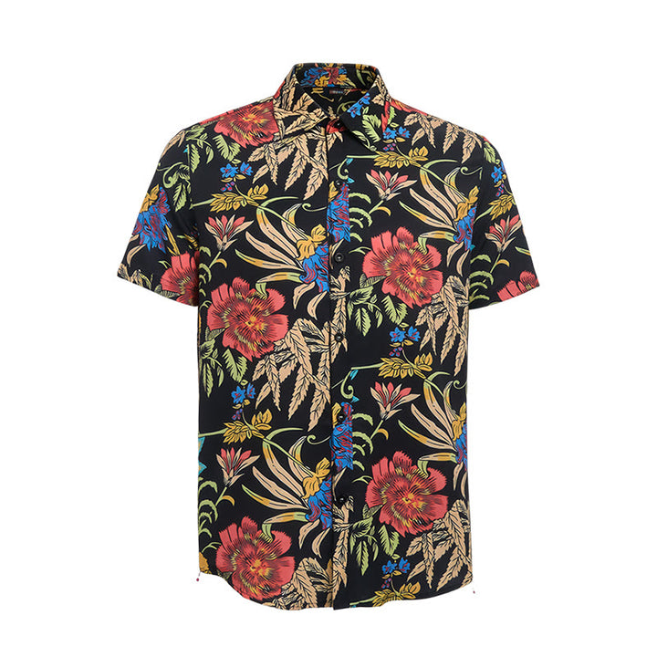 Tropical Retro Exotic Botanical Print Black Base Shirt - image 8