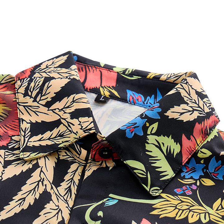 Tropical Retro Exotic Botanical Print Black Base Shirt - image 4