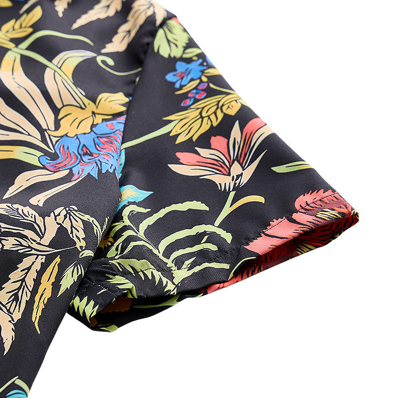 Tropical Retro Exotic Botanical Print Black Base Shirt - image 7