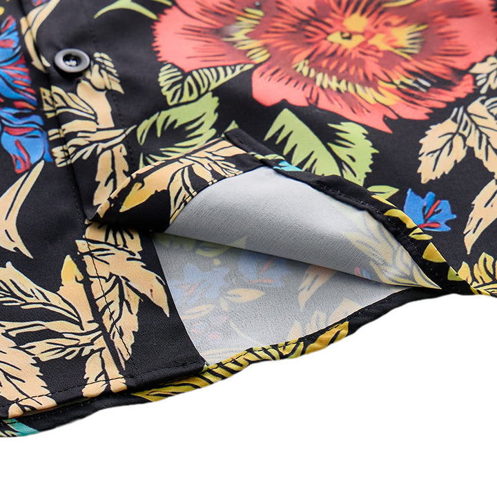 Tropical Retro Exotic Botanical Print Black Base Shirt - image 6