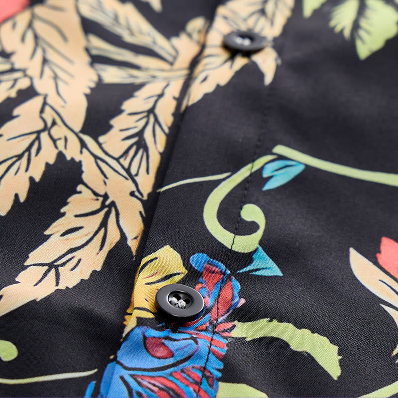 Tropical Retro Exotic Botanical Print Black Base Shirt - image 5