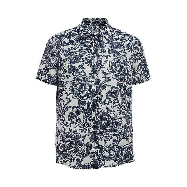 Minimalist Navy Blue Floral Button-Down Summer Shirt - image 9