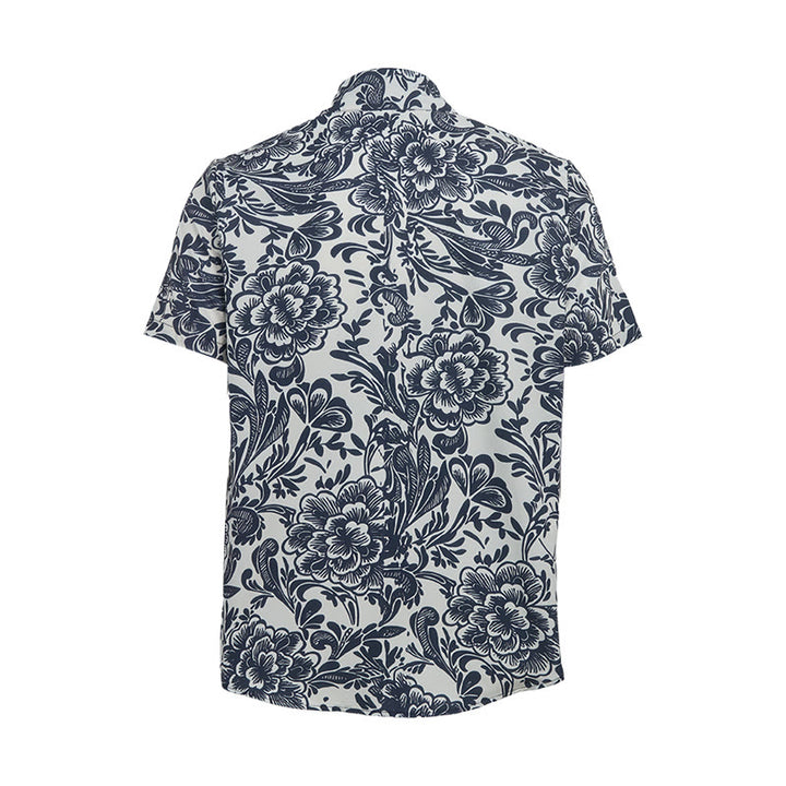 Minimalist Navy Blue Floral Button-Down Summer Shirt - image 10