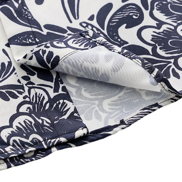 Minimalist Navy Blue Floral Button-Down Summer Shirt - image 7