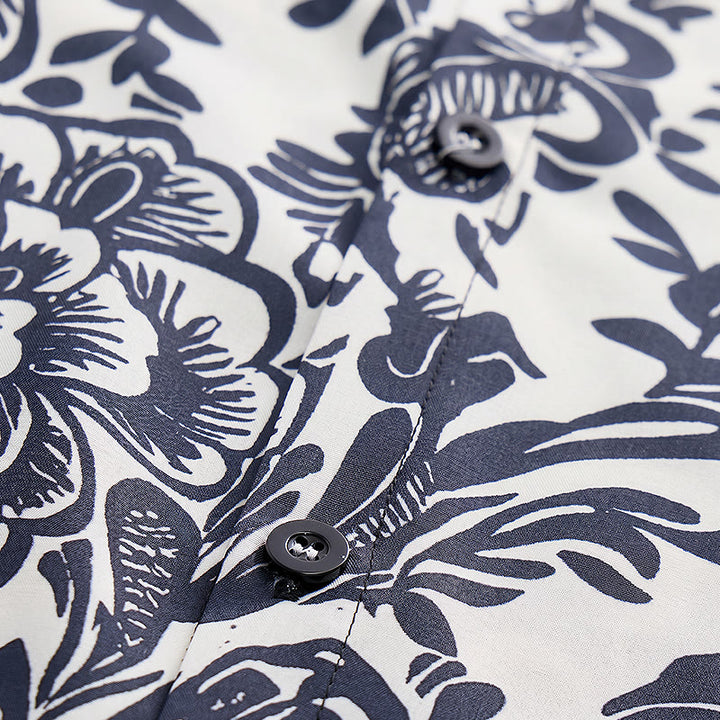 Minimalist Navy Blue Floral Button-Down Summer Shirt - image 5