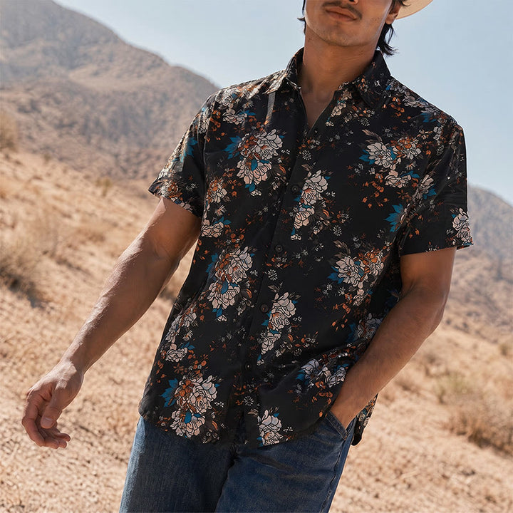 Dark Romantic Floral Pattern Short Sleeve Hawaiian Shirt - Black - 3XL - image 0
