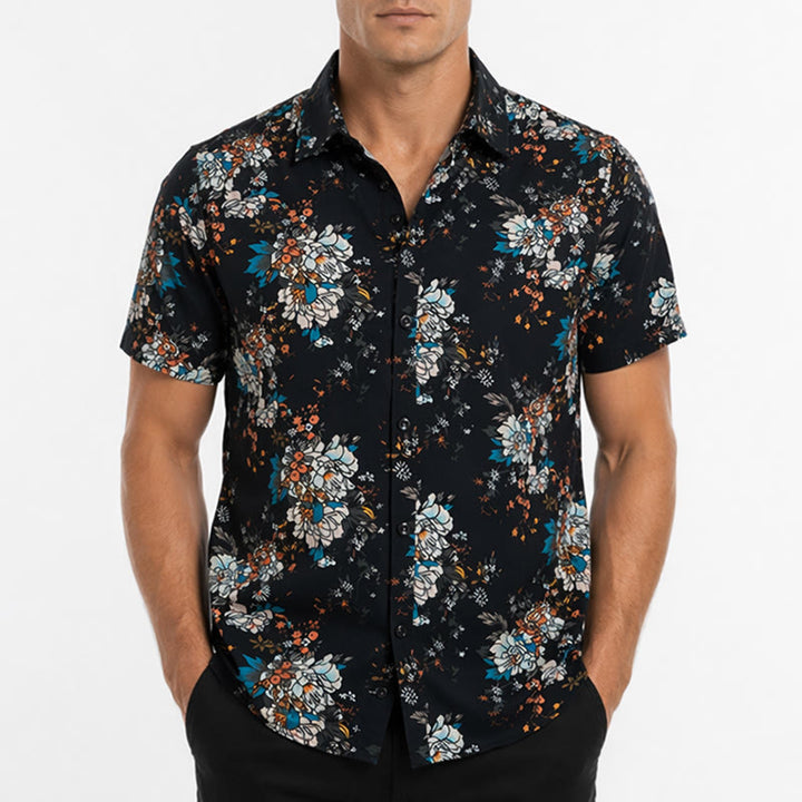 Dark Romantic Floral Pattern Short Sleeve Hawaiian Shirt - image 1