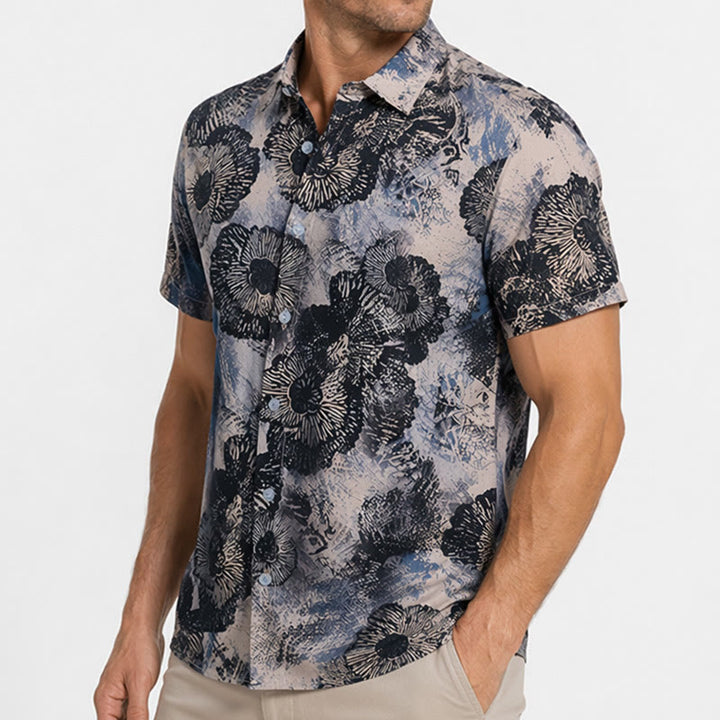 Dark Floral Monochrome Poppy Print Casual Shirt - image 3