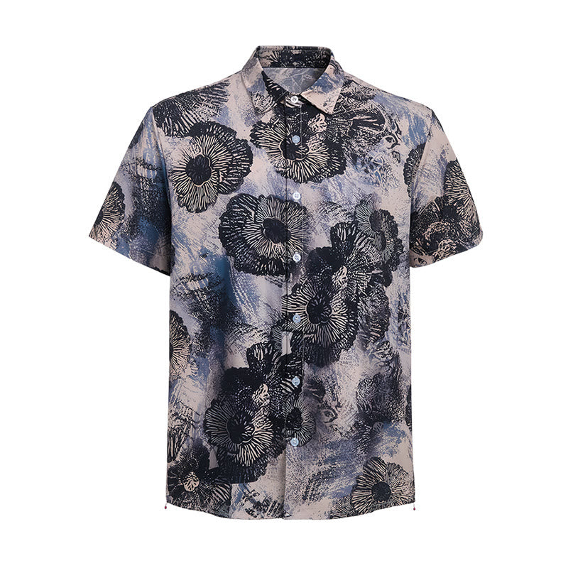 Dark Floral Monochrome Poppy Print Casual Shirt - image 9