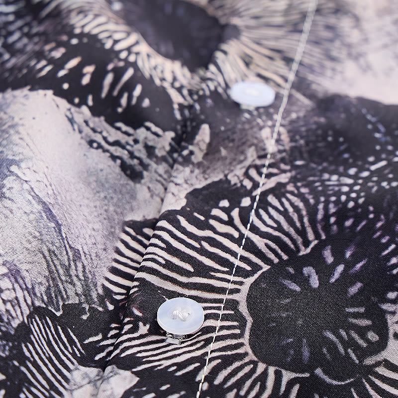 Dark Floral Monochrome Poppy Print Casual Shirt - image 5