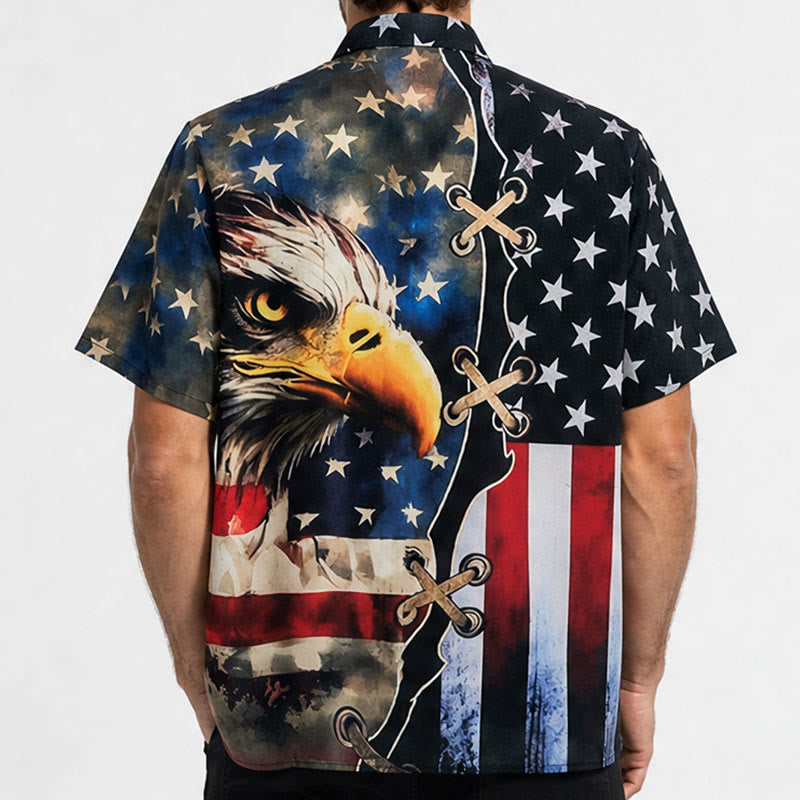 Patriotic Split-Design Eagle American Flag Shirt - image 2
