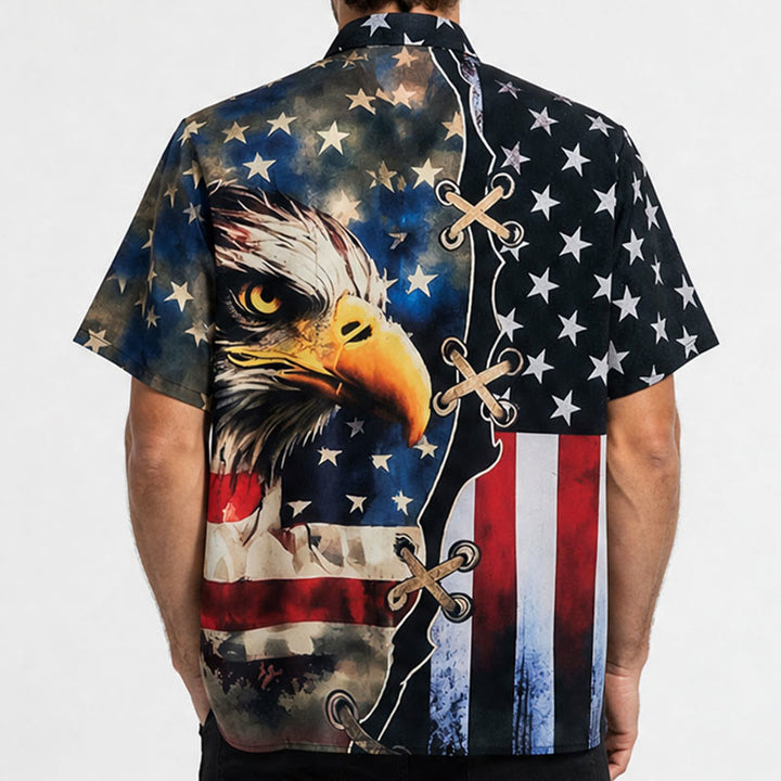 Patriotic Split-Design Eagle American Flag Shirt - image 2