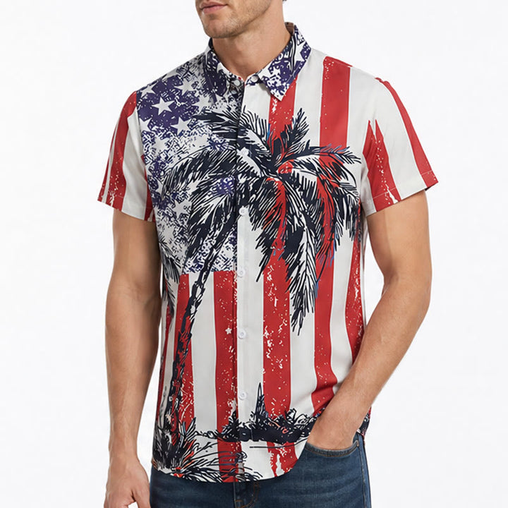 American Flag Palm Tree Patriotic Tropical Beach Shirt - image 3