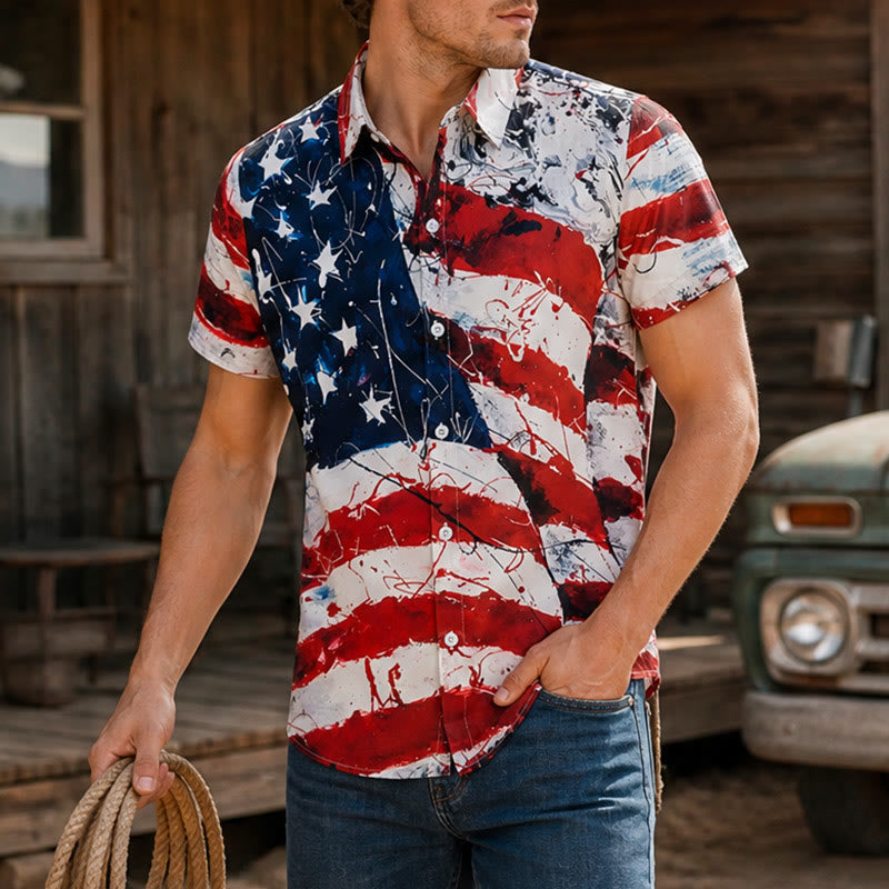 Modern Patriotic USA Flag Artistic Brushstroke Print Shirt - Flag - 5XL - image 0