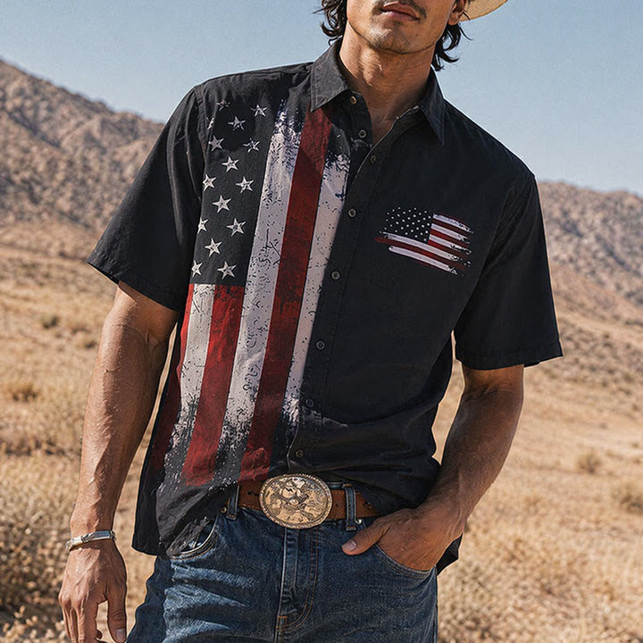 Black Brushstroke Edgy Half-Flag Patriotic Shirt - Black - 5XL - image 0