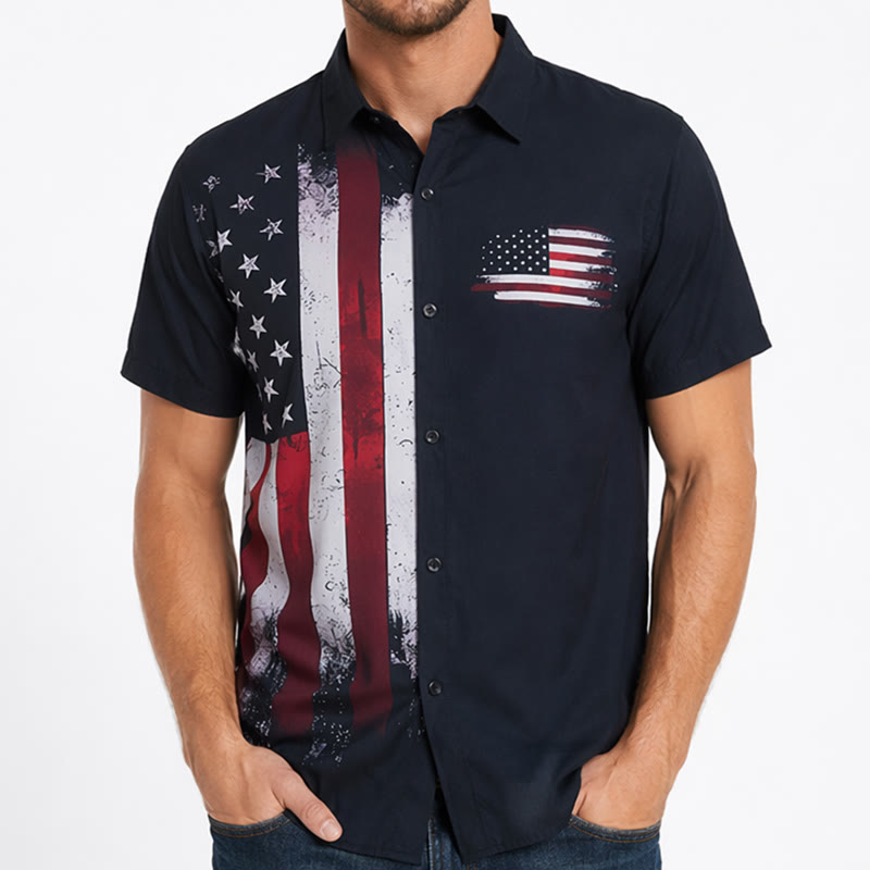 Black Brushstroke Edgy Half-Flag Patriotic Shirt - image 1