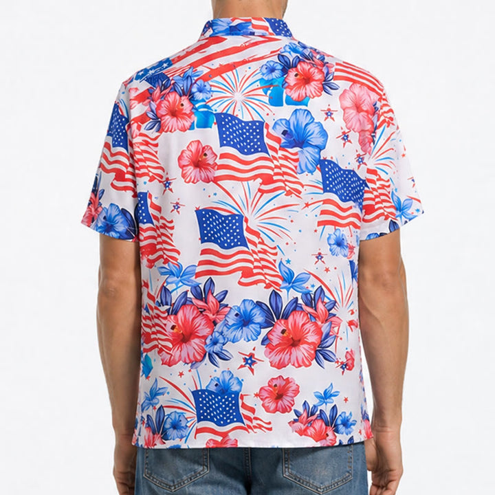 Patriotic Hibiscus & American Flag Firework All-Over Print Shirt - image 2
