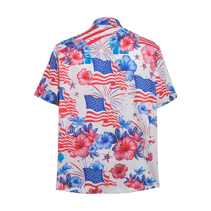 Patriotic Hibiscus & American Flag Firework All-Over Print Shirt - image 10