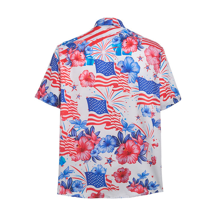 Patriotic Hibiscus & American Flag Firework All-Over Print Shirt - image 10