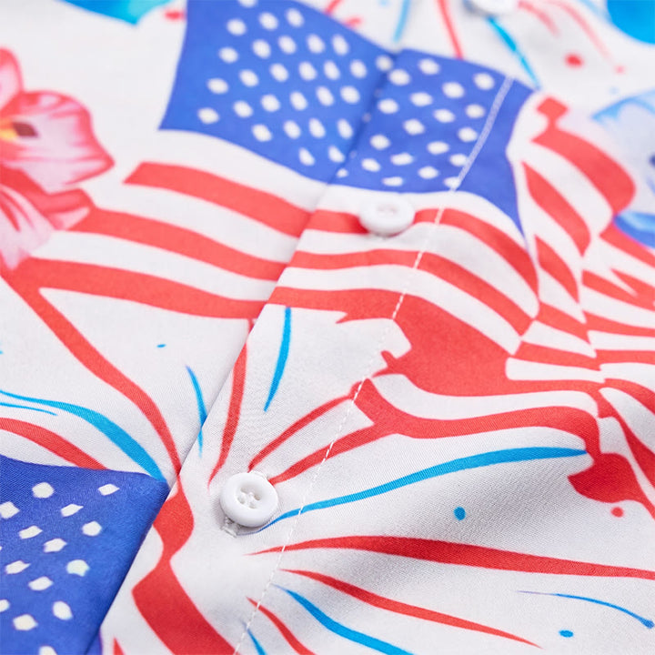 Patriotic Hibiscus & American Flag Firework All-Over Print Shirt - image 5