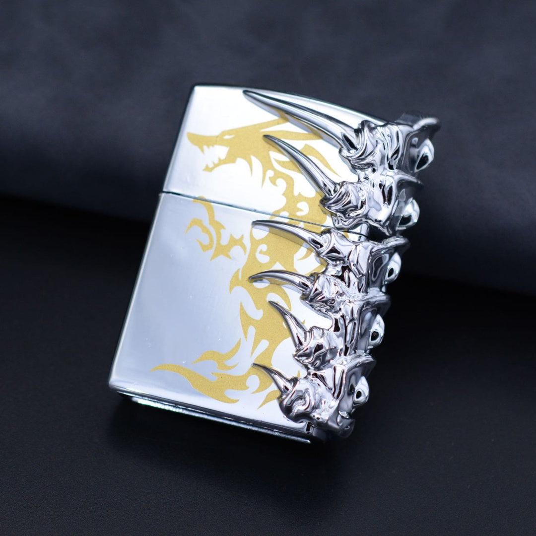 Stereoscopic Dragon Backbone Relief Refillable Butane Lighter - Silver - image 7