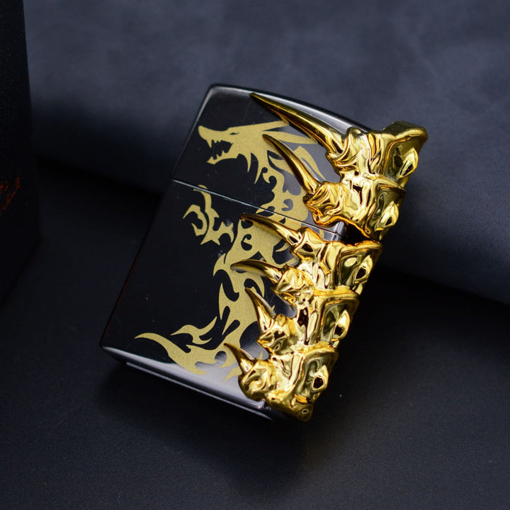 Stereoscopic Dragon Backbone Relief Refillable Butane Lighter - Ice Black - image 0
