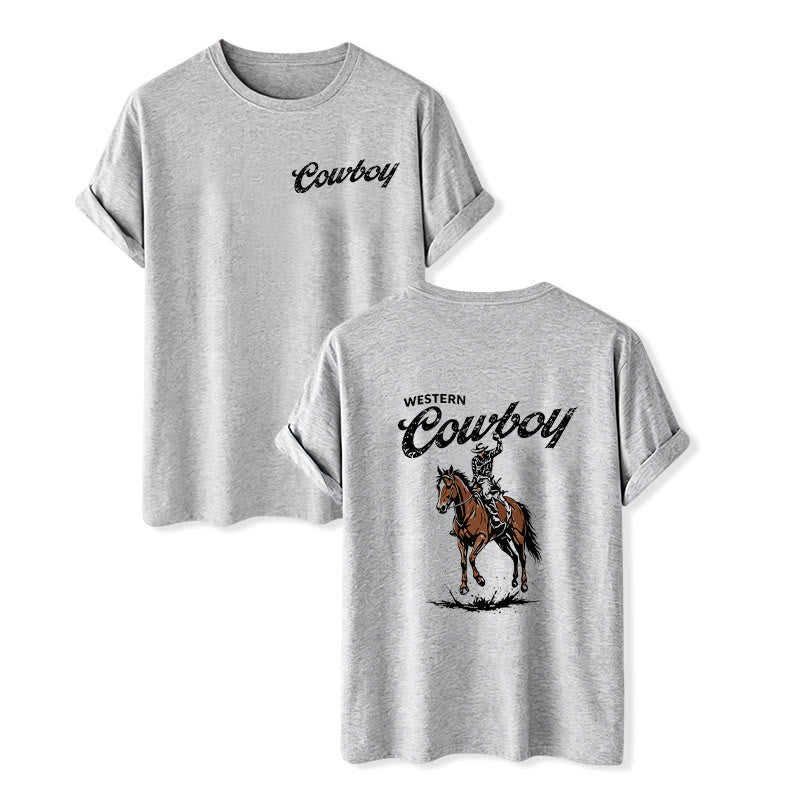 Retro Horseback Rider Print Casual Summer T-shirt - Gray - 2XL - image 8